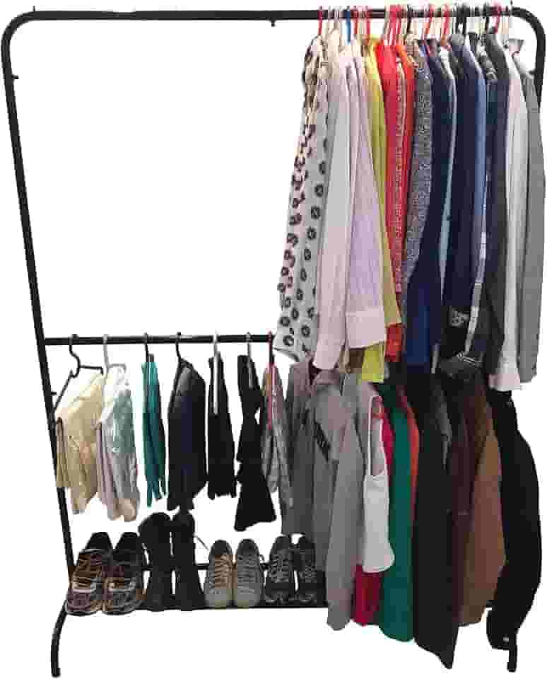 Arara Dupla Para Roupas Com Sapateira - 100% Aço - Suporta 180 Cabides (Preto)