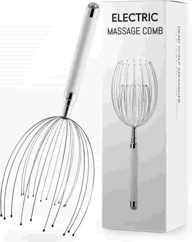 Massageador de cabeça para couro cabeludo, massageador elétrico de couro cabeludo com 20 dedos de metal – ferramenta de massagem de cabelo e arranhador de cabeça, à prova d'água para alívio