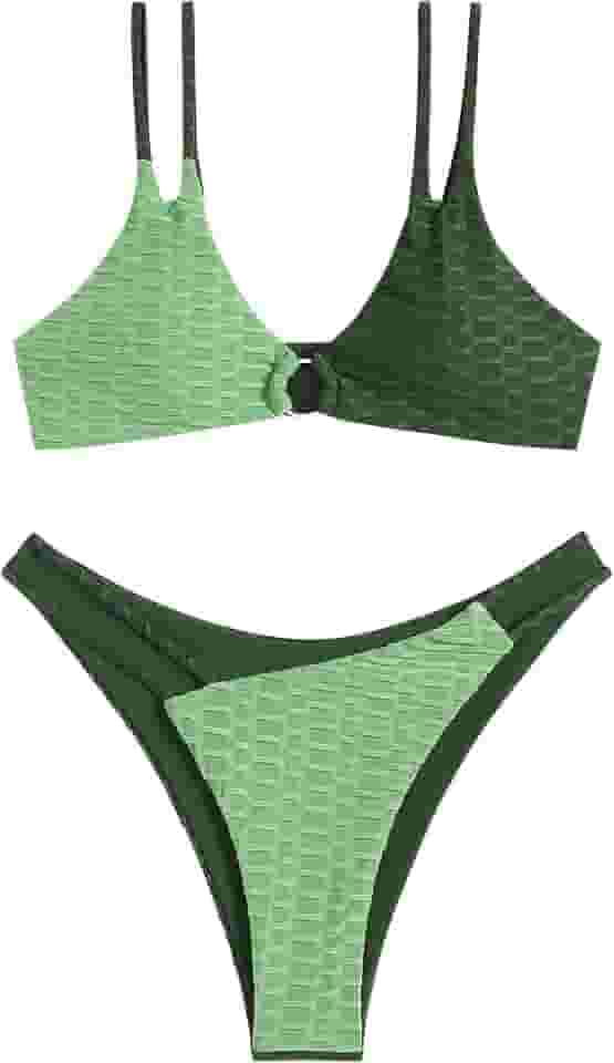 Conjunto de biquíni texturizado verde elegante para dias de praia - ajuste confortável, design moderno, perfeito para férias de verão