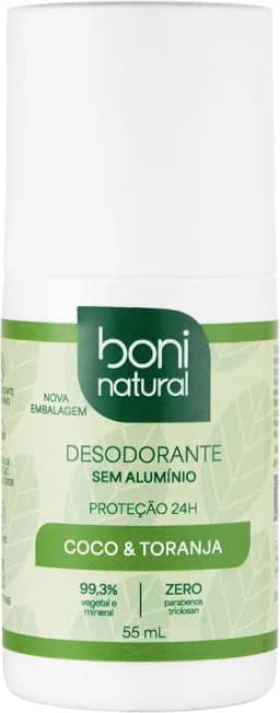 Desodorante Roll-On sem Alumínio, Natural, Vegetal e Vegano, Coco e Toranja, Boni Natural, 55ml