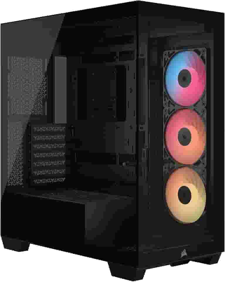 Corsair Capa para PC de torre média 3500X RS-R ARGB – 3x ventiladores RS120-R ARGB pré-instalados, braço anti-queda de GPU, cabe até 10 ventoinhas de 120 mm, compatível com placa-mãe de conexão