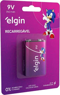 Bateria Recarregável 250mAh Elgin com 1 unidade 9V Pilha