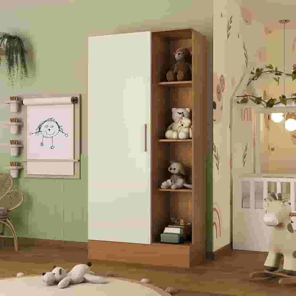 Guarda-roupa Infantil 1 Porta Sara Espresso Móveis Cinamomo/Off White