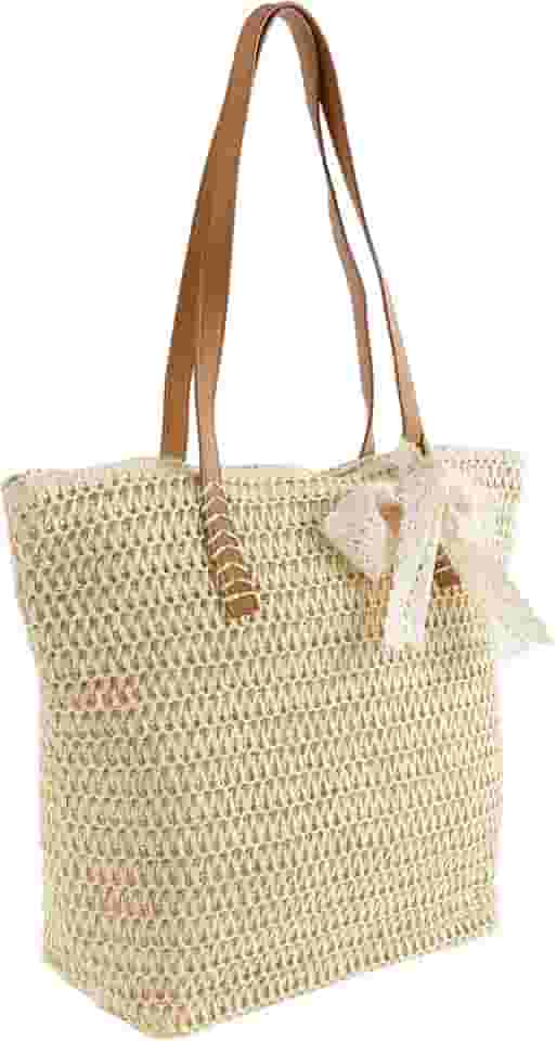 Bolsas de praia de palha para mulheres, bolsa de ombro de palha casual de verão com zíper de grande capacidade para férias