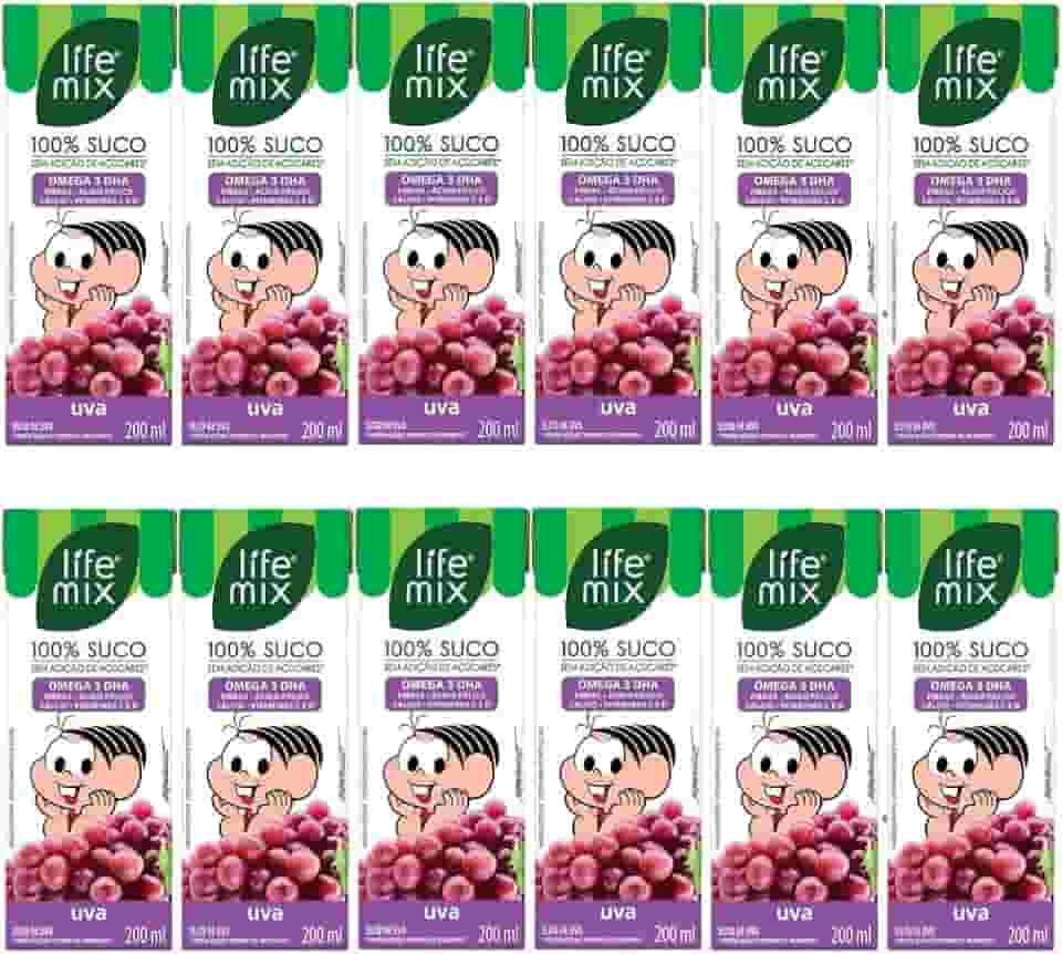 Kit com 12 Sucos de Uva 100% Suco sem Adição de Açúcares de 200mL cada - Life Mix