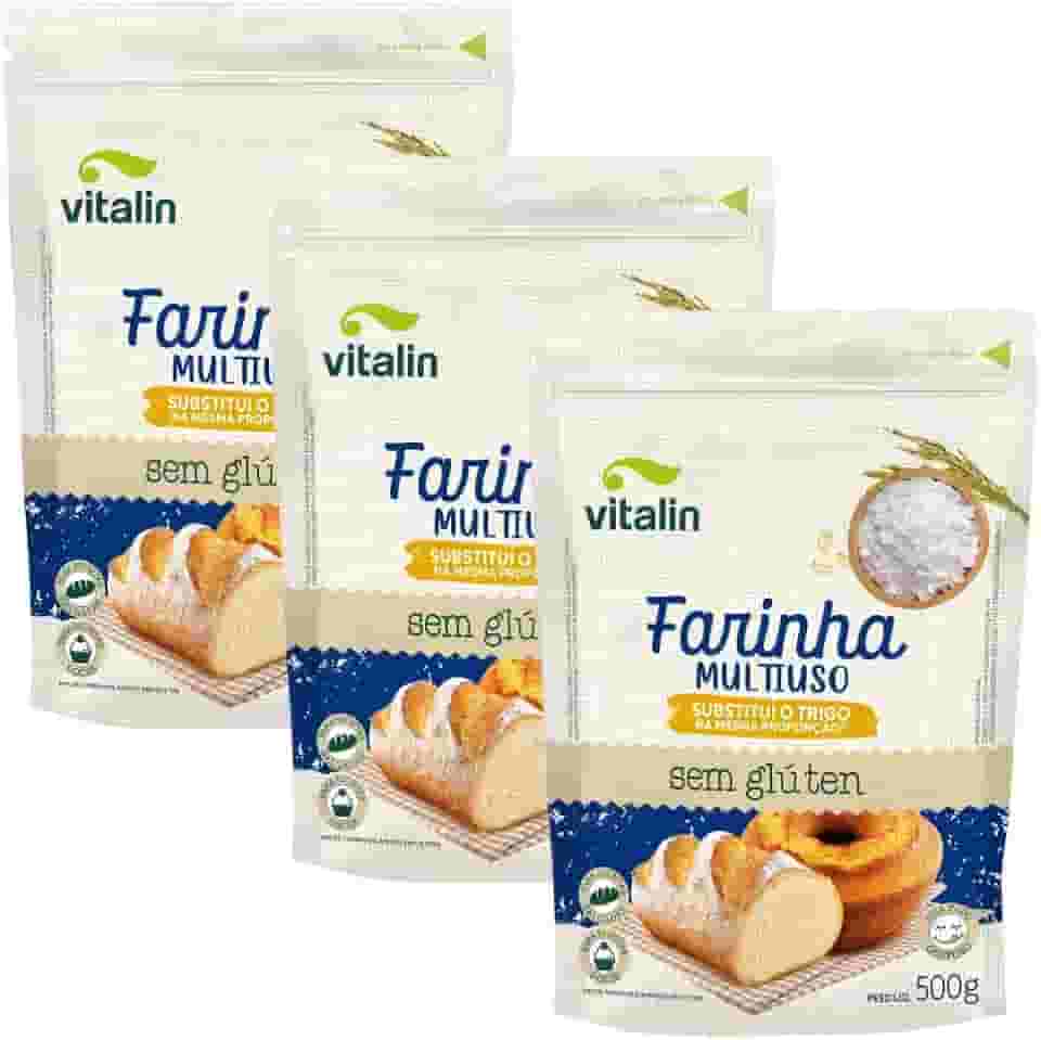 Kit com 3 Pacotes de Farinha Multiuso Integral sem Glúten de 500g cada - Vitalin