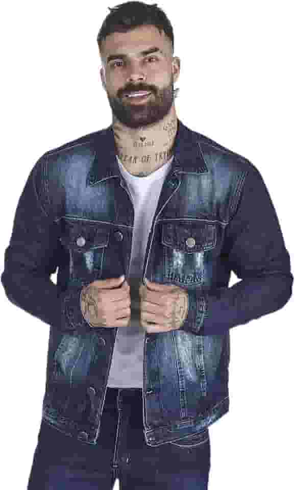 Jaqueta Jeans HNO Jeans Premium Leve Destroyed Used Azul