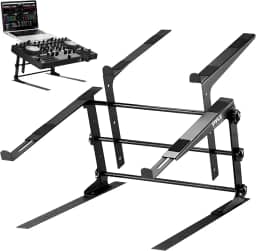 Pyle Suporte portátil duplo para laptop – mesa de pé com altura ajustável, design ergonômico e pinos antiderrapantes para mixer DJ, equipamento de som, estação de trabalho, jogos e uso doméstico – PLPTS38, preto