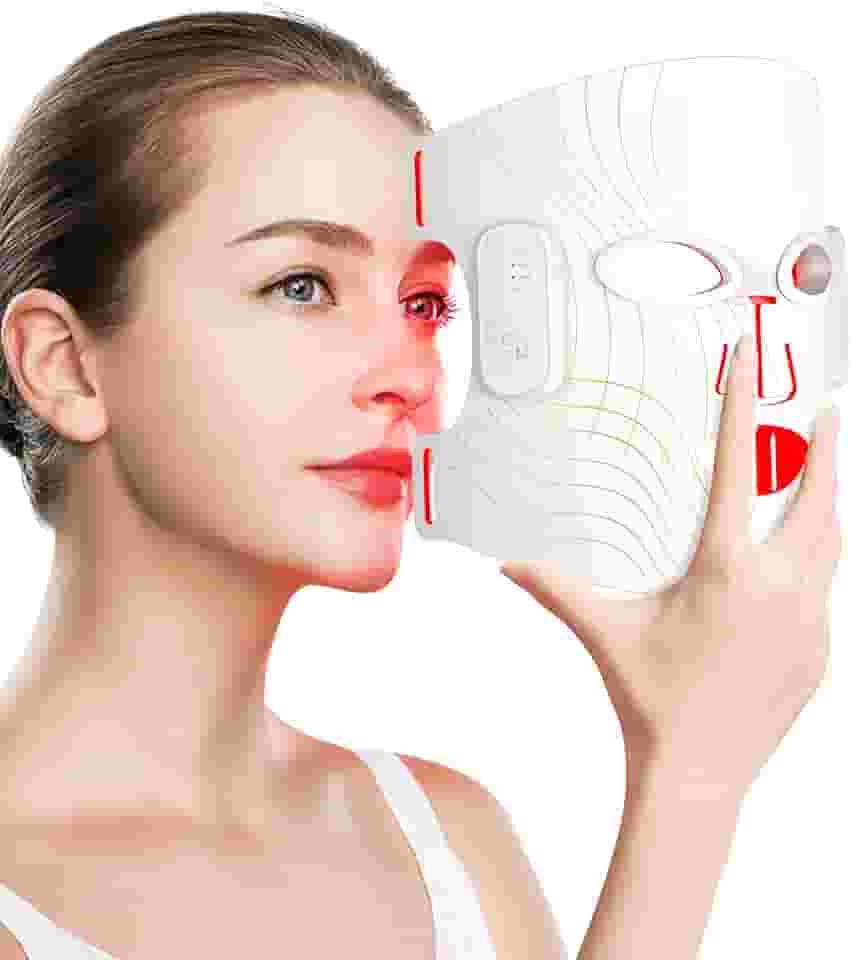 Terapia de luz vermelha para rosto, máscara facial de LED sem fio com luz vermelha infravermelha próxima (NIR), 5 modos, cuidados com a pele facial, comprimento de onda múltiplo de 380-850 nm