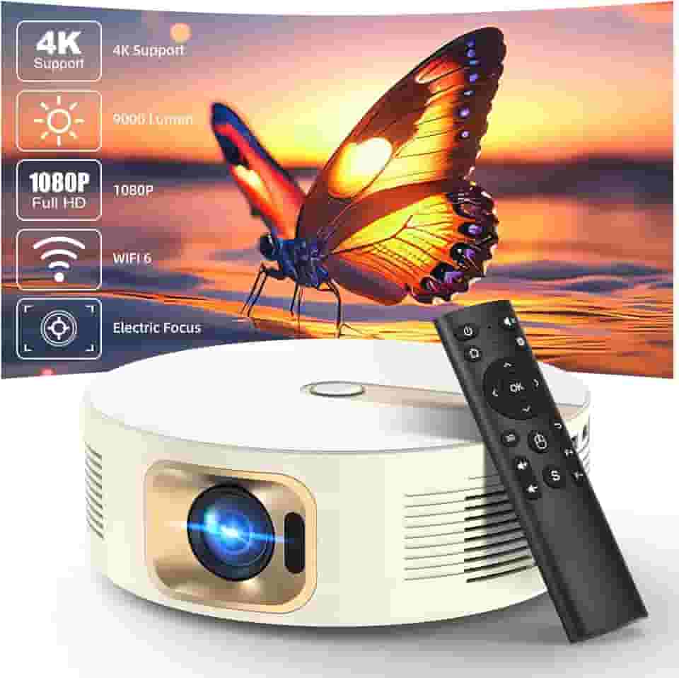 Projetor Smart 1080P 4k Full HD Portátil com Alto-Falante Integrado, 11000 Lm WiFi 6, Bluetooth 5.0 e Correção Automática - Ideal para Cinema em Casa, Jogos e Externas, bettdow AC1059, Beige