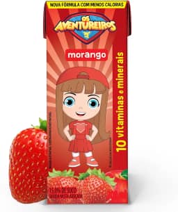 AVENTUREIROS - Néctar de Morango em Caixinha - Sem Ingredientes Artificiais, Sem Glúten - Contém 10 Vitaminas e Minerais, Ingredientes Naturais - Vegano - 200ml