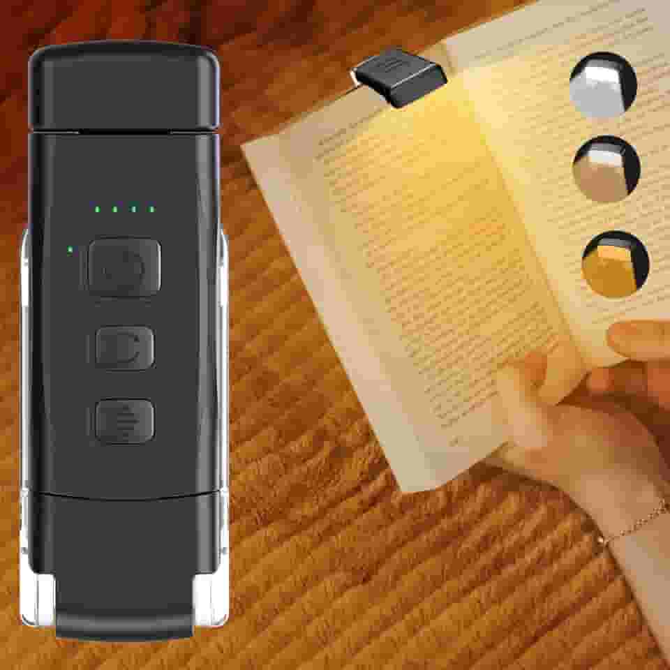 Luzes de Livros, Luz de Leitura Recarregável com 2 Modos de Tempo, 3 Modos de Cor e 5 Brilho Regulável, Preta