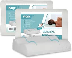 Nap Kit 2 peças Travesseiro Nasa Ortopédico Cervical Alto 14/12cm Premium D40 Capa Percal 180 fios 100% algodão Hipoalergênico para fronhas 50x70cm - Branco