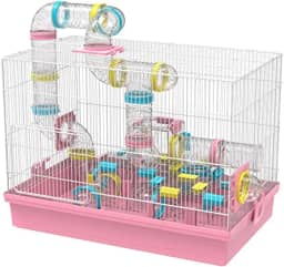 Gaiola de Hamster Gaiola de Animais de Estimação e Habitat DIY 50 cm x 30 cm x 38 cm, com tubos de túnel, para mouse Gerbil, rosa