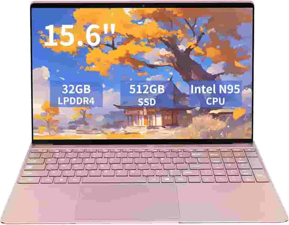 Laptop de 15,6 polegadas com 32 GB DDR4 RAM SSD de 512 GB, CPU Intel_N95 de 1,7 a 3,4 GHz, teclado retroiluminado, leitor de impressão digital, mini HDMI tradicional, laptops tradicionais