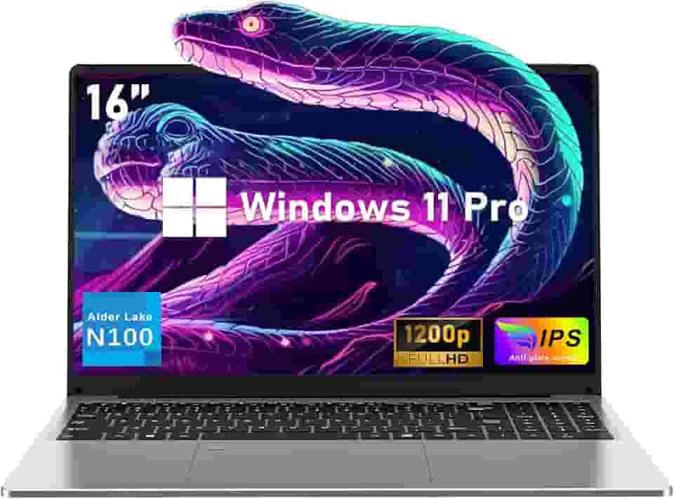 NIAKUN Laptop de 16 polegadas 2025, laptop para jogos, 16 GB de RAM, SSD de 1 TB, processador N100, FHD 1920 x 1200, aberto em 180°, teclado retroiluminado, Windows 11 Pro, desbloqueio de impressão