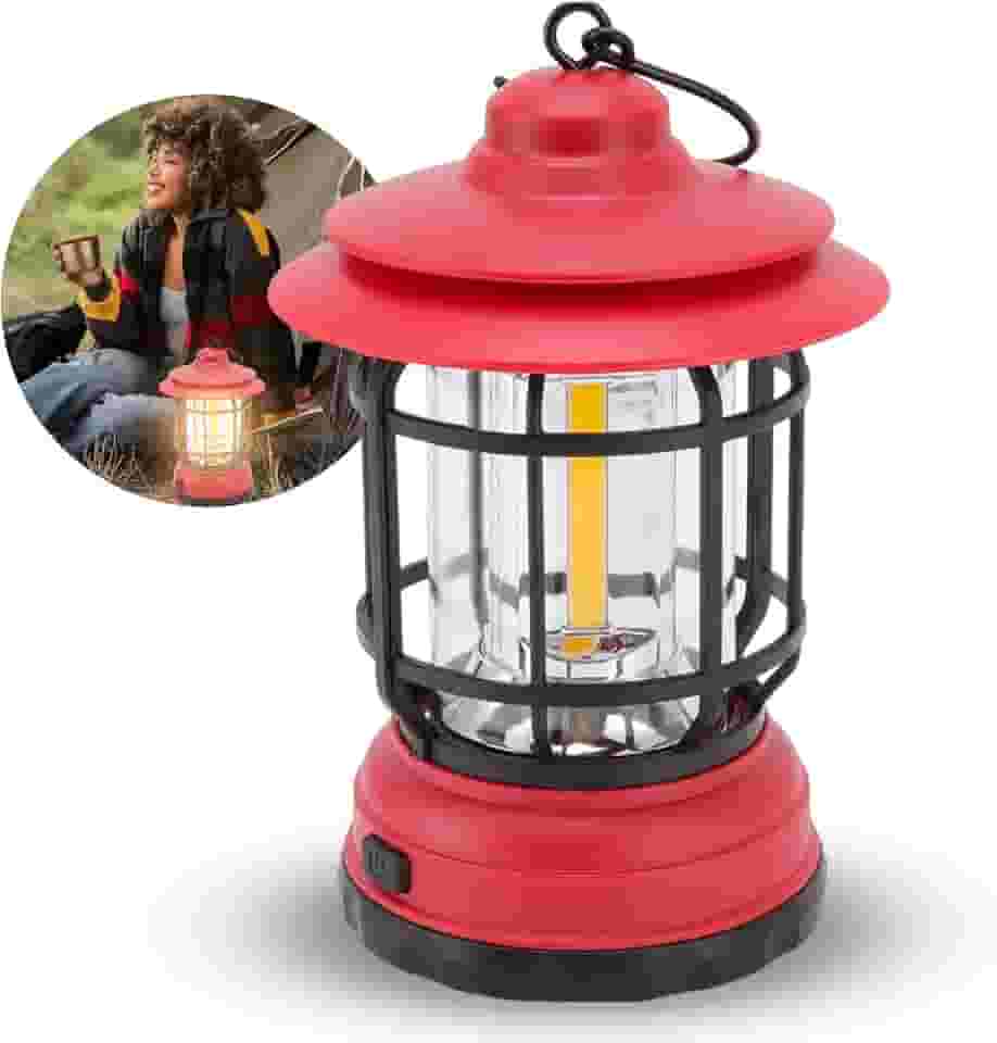 AlverSun Lampião Lanterna Recarregável LED para Camping e Pesca, Luz de Acampamento Portátil ao Ar Livre, com Regulagem de Intensidade, Gancho, Luz de Emergencia, Bateria de Longa Duração