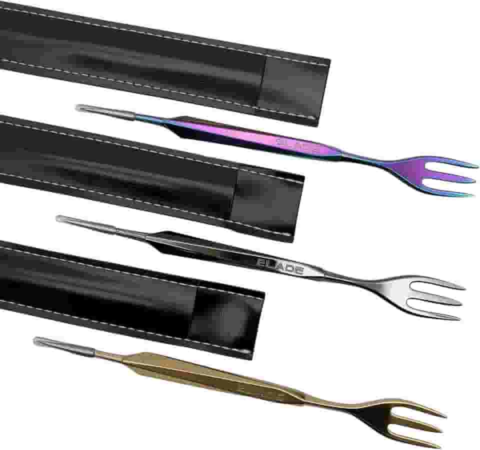 KKDUCK Conjunto De Garfo Tabaco 2 Em 1, Ferramentas Para Narguilé Com Organizador E Furador Papel Alumínio, Inclui Bolsa Couro Portátil Casa Viagem (Cores Variadas (3 Peças))