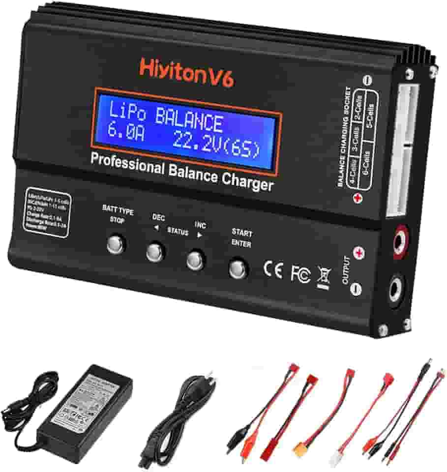 Carregador de bateria Lipo, carregador de bateria Hiyiton RC carregador de bateria carro RC carregador de equilíbrio descarregador para 1-6S Lipo Li-ion NiMH NiCD Li-Fe com conectores Tamiya XT60 Deans Futaba