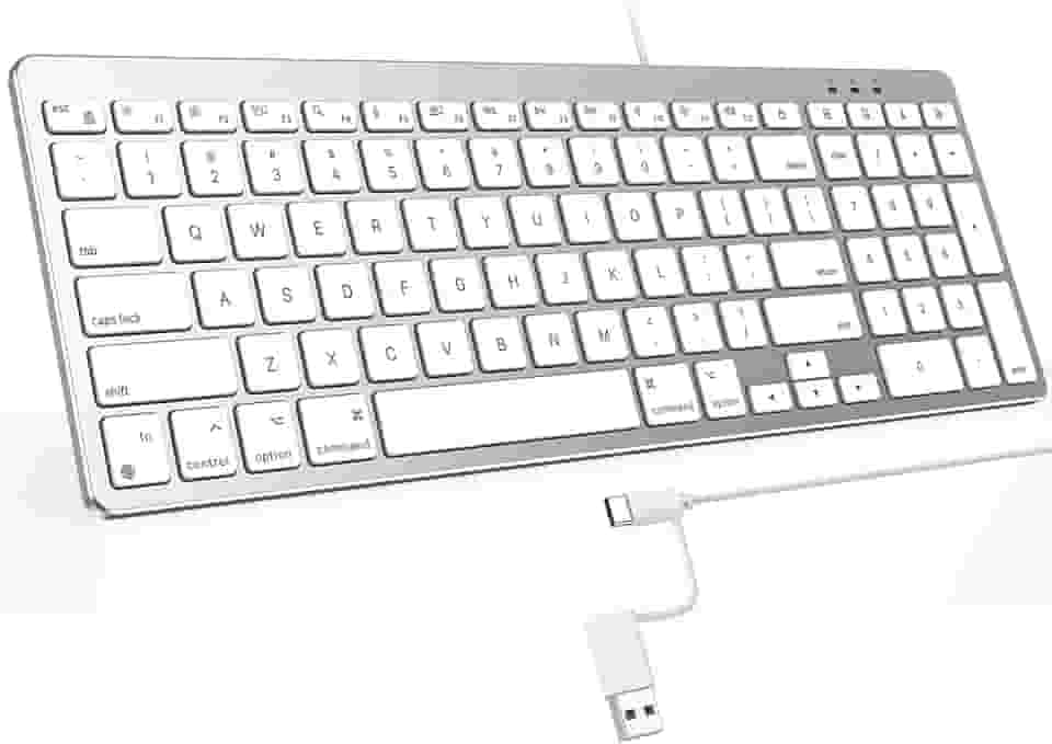 OMOTON Teclado com Fio para Mac, Interface Dupla (USB e Tipo-C), Teclado Numérico, Prata