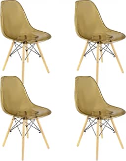 Kit 4 Cadeiras Charles Eames Cristal Eiffel Wood Designer Transparente Bege - Lianto Decor