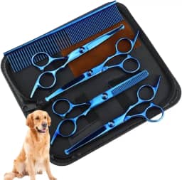 Kit Tesoura Multifuncional Cabelo/pelos Para Cabeleireiro e Pet Shop Tosa Banho Spitz (Azul)