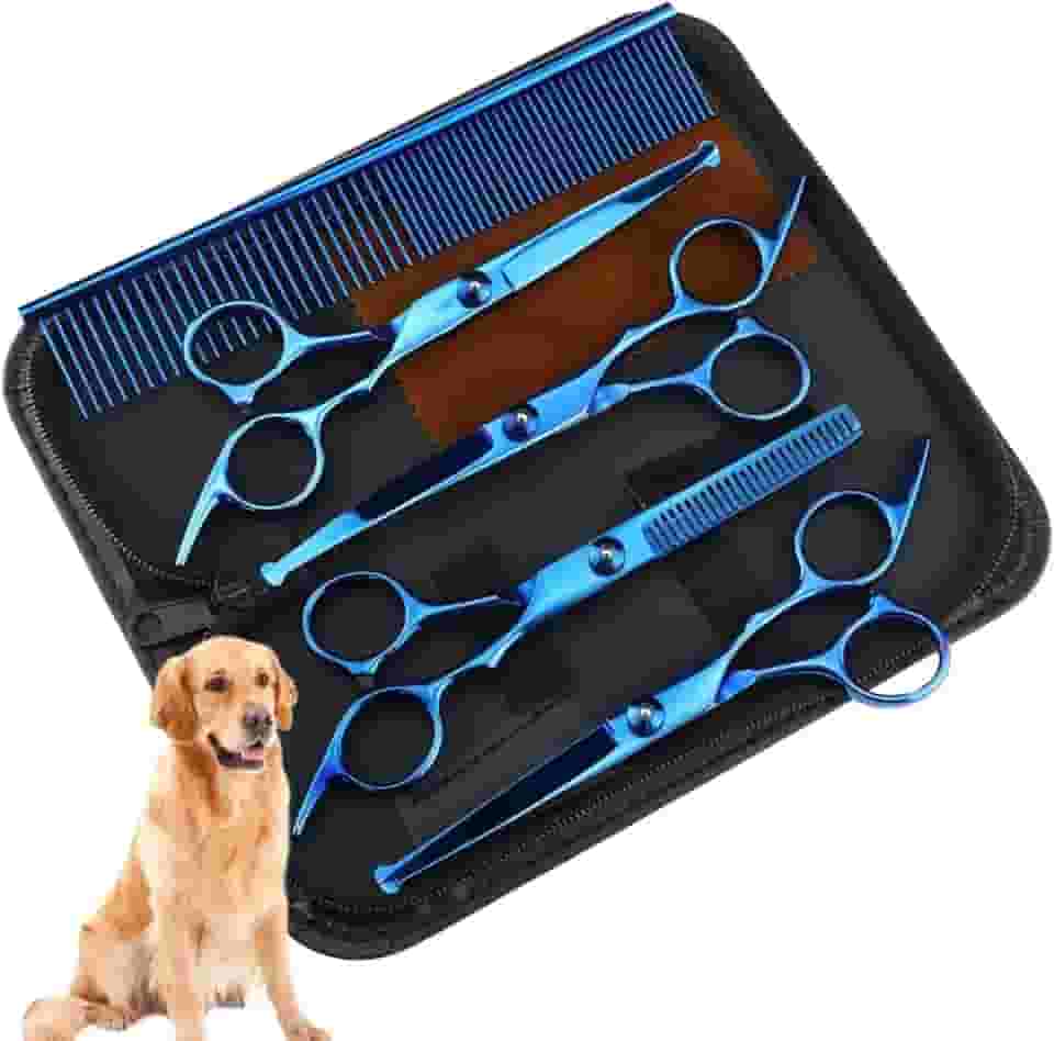 Kit Tesoura Multifuncional Cabelo/pelos Para Cabeleireiro e Pet Shop Tosa Banho Spitz (Azul)