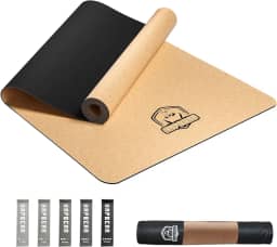 HAPBEAR Tapete de Yoga Extra Largo em Cortiça Natural 183x91 cm – 6mm Grosso, Antiderrapante e Ecológico – Para Yoga, Pilates e Treino em Casa – Com Faixas de Resistência e Bolsa de Transporte