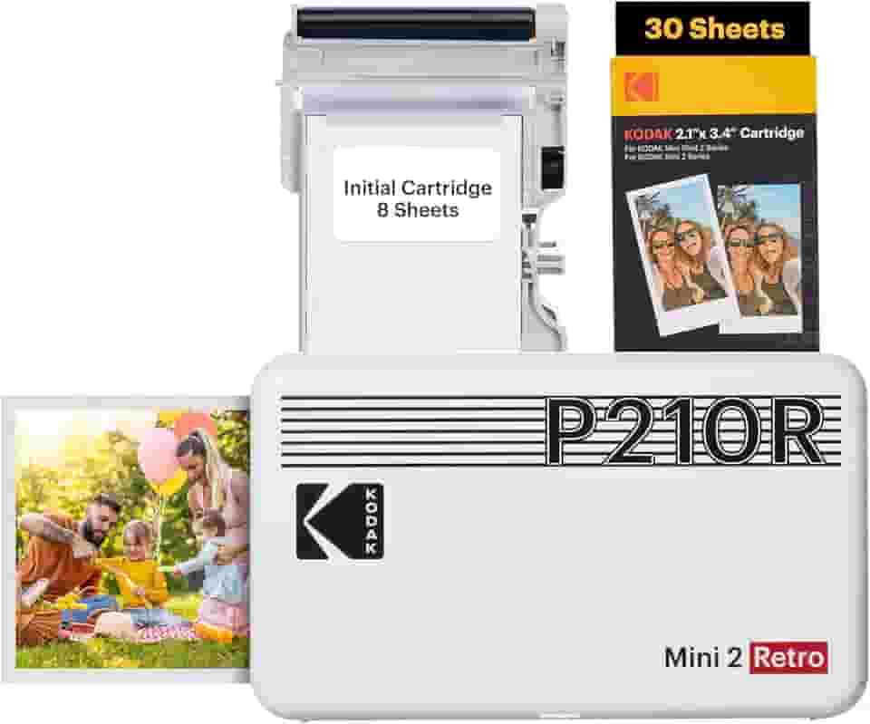 Impressora fotográfico portátil KODAK Mini 2 Retro 4PASS, 5,3 x 8,6 cm, pacote de 68 folhas, branca