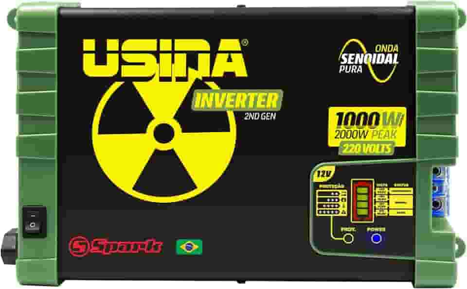 USINA Inversor 1000W Onda Senoidal Pura, Off-Grid, Entrada 12VDC, Saída 220VAC, Pico 2000W