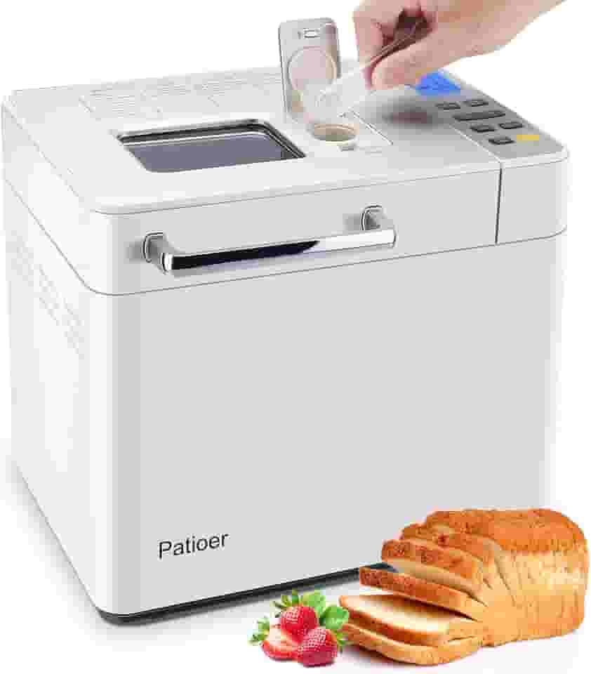 Patioer Máquina de fazer pão de 900 g com dispensador de fermento e nozes, máquina de pão compacta programável 21 em 1, 3 tamanhos de pão, 3 cores de crosta