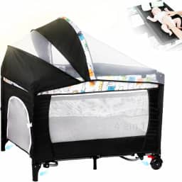 Berço Portátil 3 em 1 cercadinho Infantil Até 15 Kg chiqueirinho moises para bebe com Mosquiteiro, Barra de Brinquedos Trocador Móbile e Bolsa - berco acoplado a cama - Seguro, Confortável e Compacto