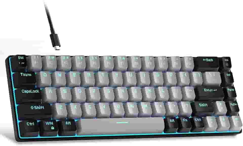 MageGee Teclado portátil 60% mecânico para jogos, MK-Box LED retroiluminado compacto de 68 teclas, mini teclado de escritório com fio com interruptor azul para Windows, laptop, PC, Mac - cinza/preto