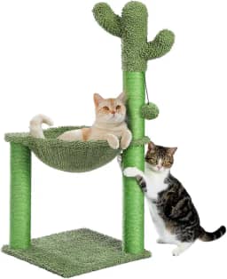PAWZ Road Árvore de gato de cacto, torre de gato de 83 cm com rede macia grande e poste arranhador de sisal totalmente envolto para gatos de interior