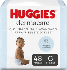 Fralda Huggies Premium Dermacare Tamanho G - 48 Fraldas Premium com formato anatômico, materiais ultra macios e respiráveis. Super absorção de até 12 horas e ajuda previnir assaduras