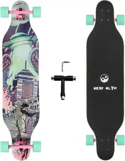 New Olym Skate Longboard, 104 cm 8 camadas de bordo canadense Drop Through Longboards para jovens iniciantes (dinossauro)