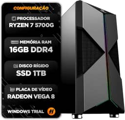 PC Gamer Hertz Ryzen 5700G, 16GB RAM, SSD 1TB, Vega 8, Gabinete RGB – Potência e Visual para Gamers Exigentes