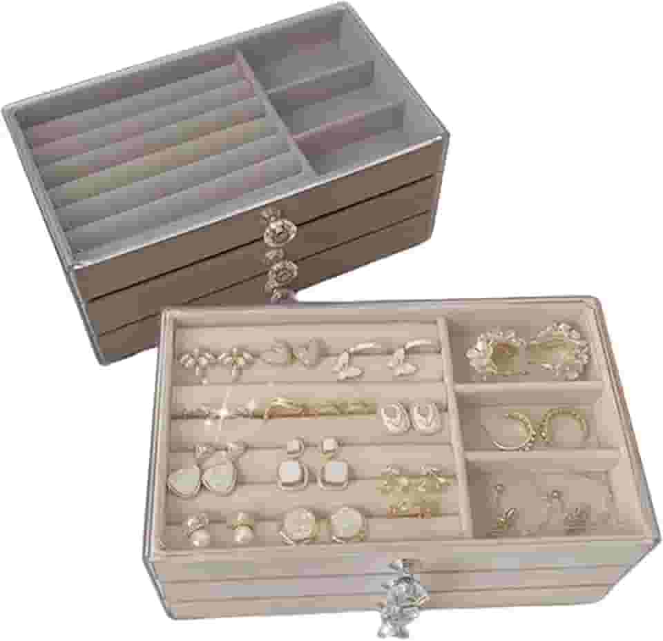 Porta Joia Acrílico Luxo 3 Camadas Brinco/Anel/Colar/Pulseira Compartimento Caixa Armazenamento Jóias - NEXUS MARKET (Cinza)