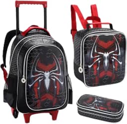 Kit Mochila Escolar Rodinhas Lancheira Estojo Spider Aranha