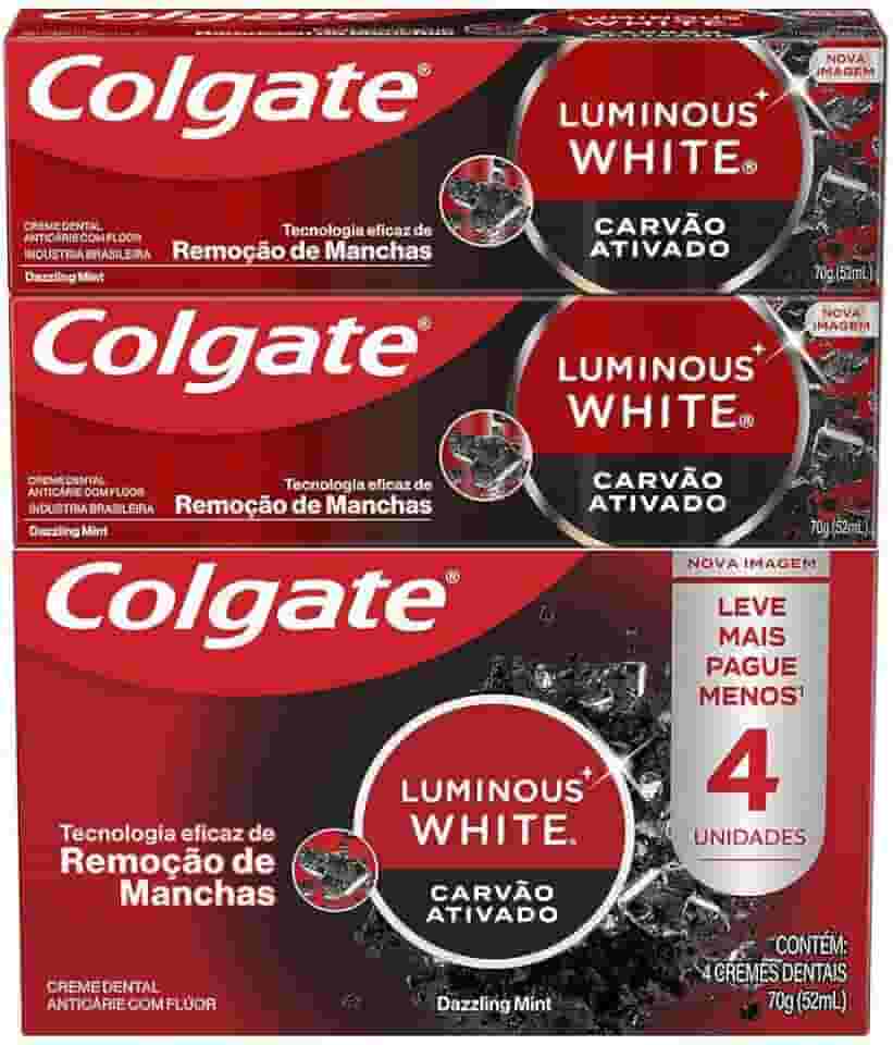 Colgate Creme Dental Clareador Luminous White Carvão Ativado 70g 4 unidades
