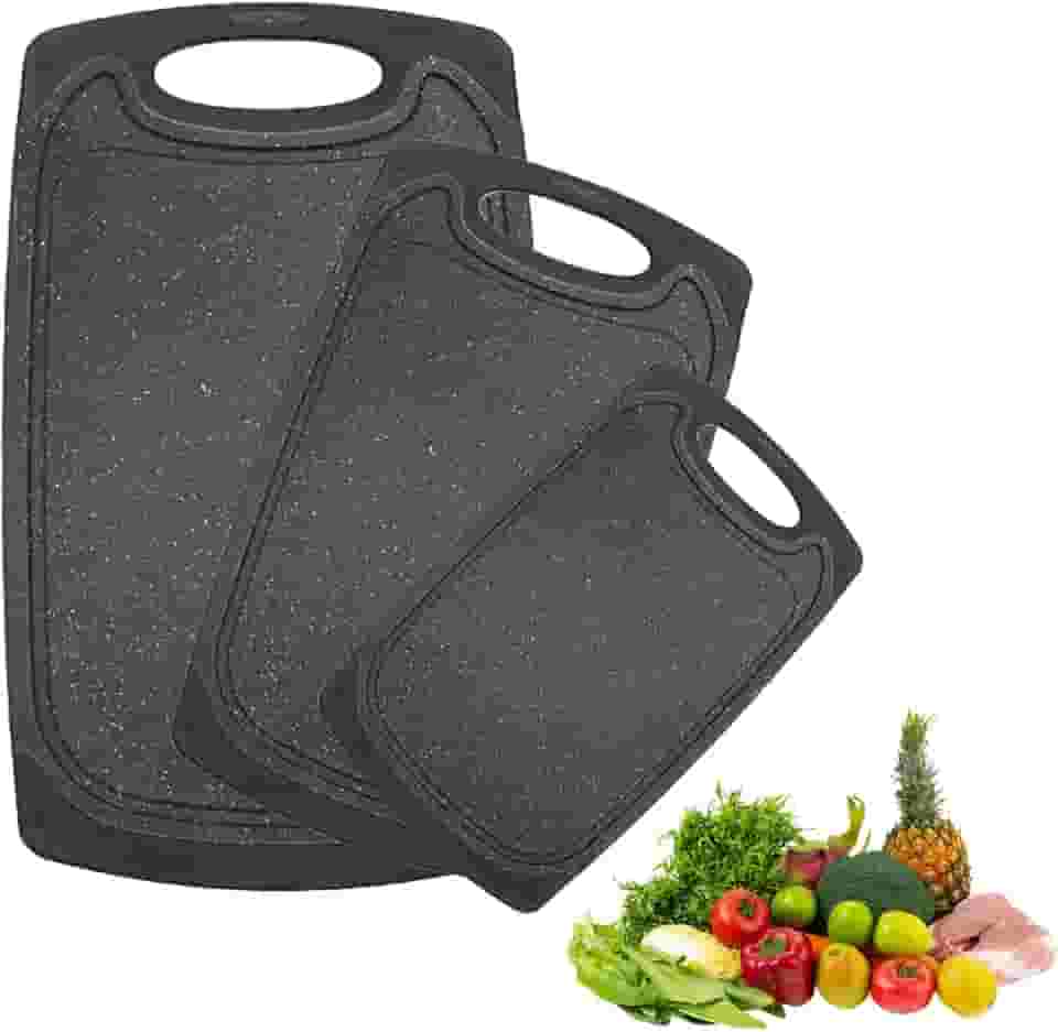 Kit 3 Tábuas de Corte, Tábuas de Carne, Profissionais com Ranhuras para Suco e Alça, Livre de BPA para Carnes, Legumes e Padaria