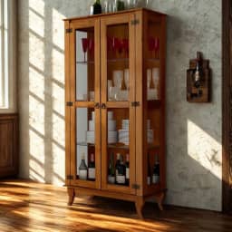 Cristaleira De Madeira Maciça Estilo Colonial Com Vidro Nas Portas E Prateleiras De Vidro Reforçado (Castanho)