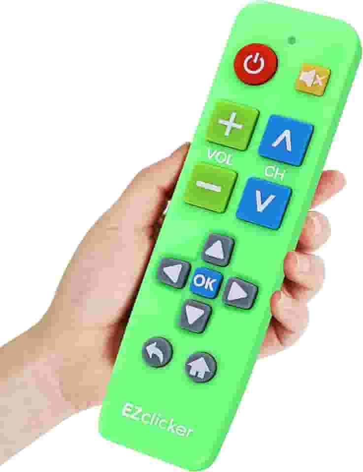 EZclicker Controle remoto universal para TV Plus com botão grande, simples de usar, funciona com as principais marcas de TV (2 pilhas AAA não incluídas) (verde)