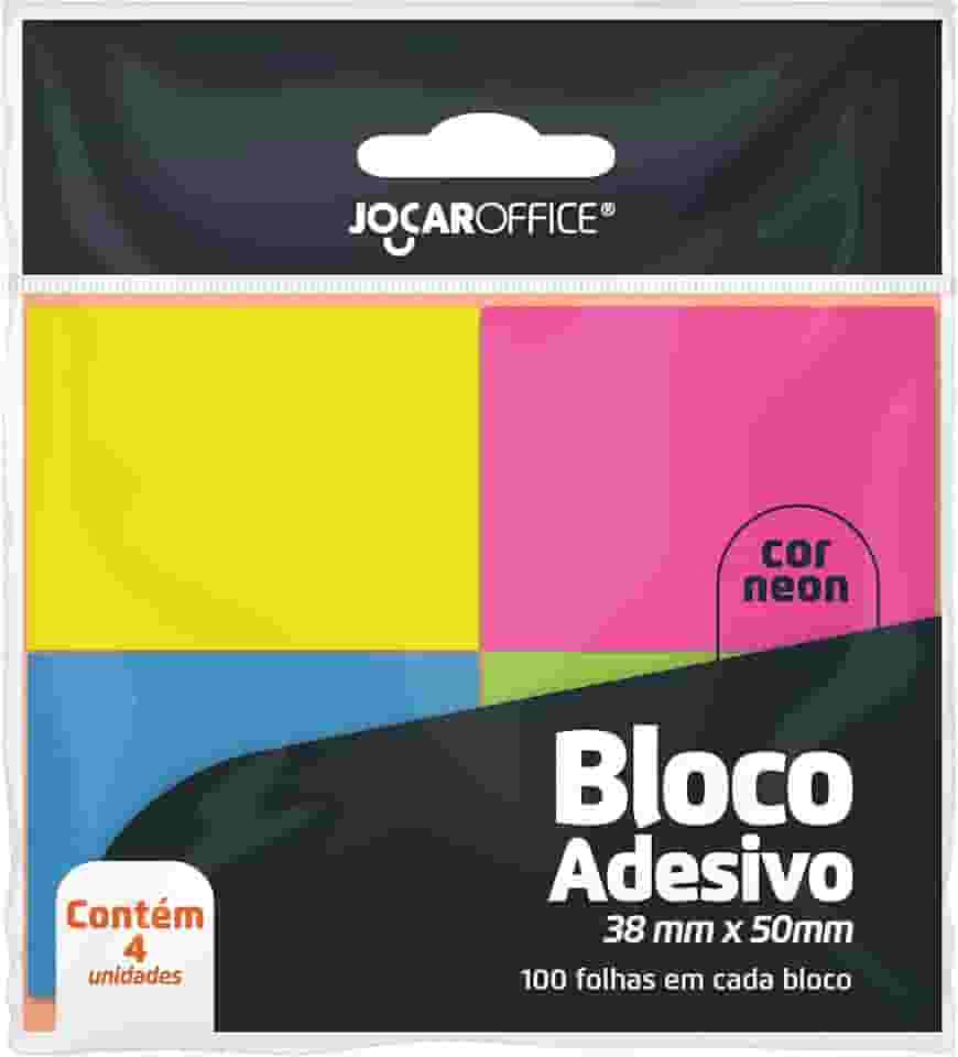 BLOCO ADESIVO COLORIDO 38MMX50MM NEON BLISTER/4BLOCOS JOCAR OFFICE