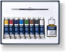 Lefranc Bourgeois Conjunto de óleo, multicolorido, 8 tubos x 40 ml, 1 frasco x 75 ml, 1 pincel + 1 avental
