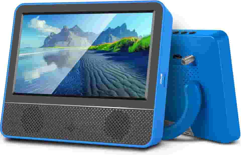 Mini TV portátil de 7 polegadas e tela IPS 1080P sintonizador digital ATSC de saída de fones de ouvido USB/TF porta HDMI, DC-12V para acampamento e cozinha (azul)