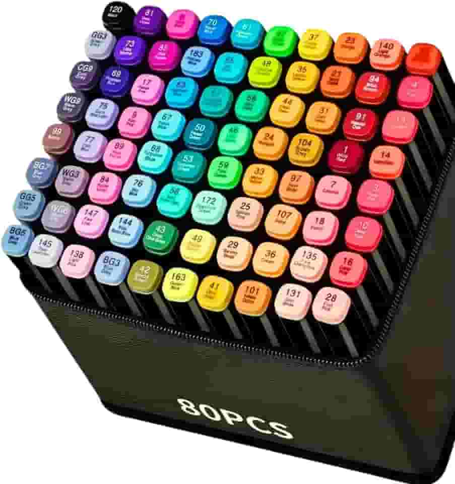 Conjunto de Canetas Marcador Permanente Canetinhas para Colorir Touch com Ponta Dupla para Desenhos Profissional e Escolar com Duas Pontas Hidrográficas com Estojo para Transporte Brashopmall® (80)