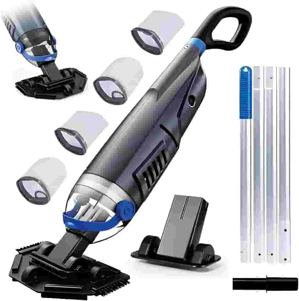 IPOW Aspirador de piscina sem fio, 19 GPM, sucção potente, 2 cabeças de escova, haste de extensão de 182 cm, aspirador de pó recarregável para piscinas, ideal para spas e banheiras de hidromassagem