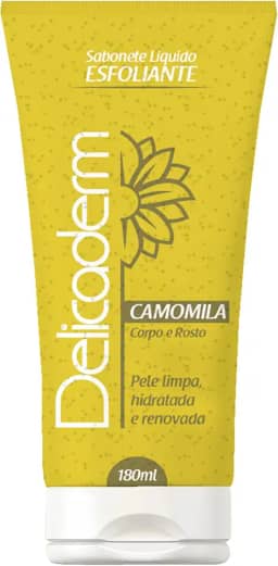 Delicaderm, Sabonete Líquido Esfoliante, Aroma Camomila, 180 ml, Amarelo
