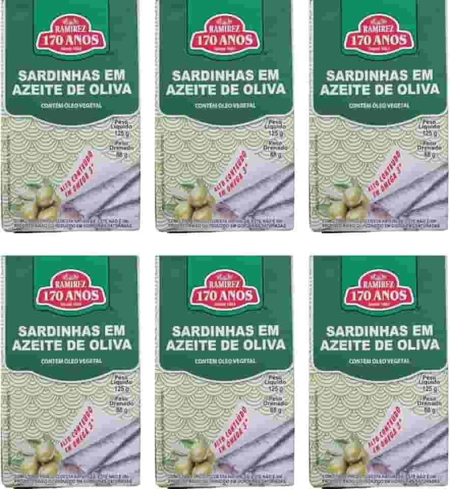 Sardinha Portuguesa em Azeite de Oliva Extravirgem 125g - RAMIREZ - Rico em Ômega 3 - Tampa Abre Fácil - 6Un.